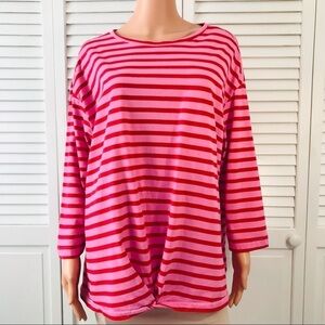2/$25 ELLOS Pink Red Striped Cotton Shirt Size Large